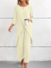 Effortlessly chic woman wearing the Jing Fei solid color pants set a luxurious polyester blend perfect for springsummer The model showcases the comfortable and stylish design