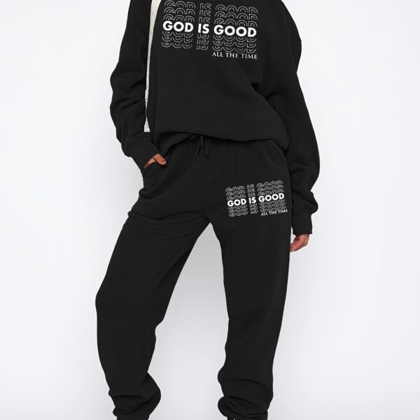 The Newness Minimalist Letter Print Two Piece Set in a cozy autumnal setting A stylish model wears the matching top and pants showcasing the comfortable fit and minimalist letter print Perfect for lounging or a casual day out