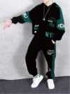 Stylish boys autumn hoodie set in a trendy color block design with bold alphabet prints Perfect for spring and fall