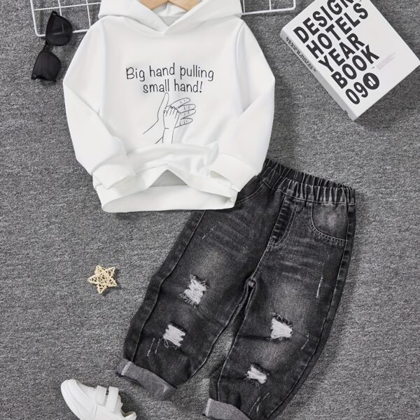 Stylish boys fashion hoodie and pants set in trendy design perfect for outdoor play or casual wear The comfortable two piece outfit is shown on a child model
