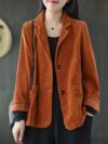 Stylish womens corduroy jacket in vintage contrast colors perfect for spring or autumn Regular fit casual blazer with a loose comfortable design