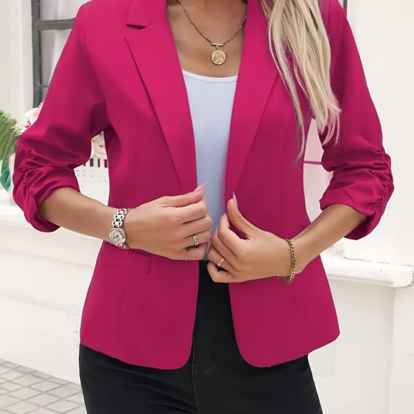 Crimson Chic Stylish Red Womens Blazer   Flattering three quarter sleeves loose fit lightweight polyester