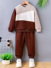 Stylish boys color block set featuring a long sleeve hoodie and sporty pants perfect for school playdates or casual outings