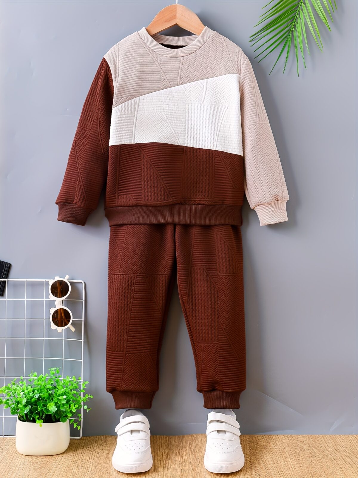 Stylish boys color block set featuring a long sleeve hoodie and sporty pants perfect for school playdates or casual outings