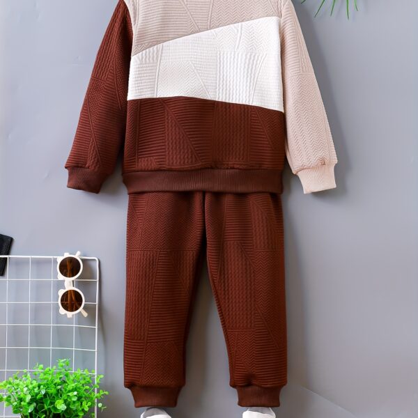 Stylish boys color block set featuring a long sleeve hoodie and sporty pants perfect for school playdates or casual outings