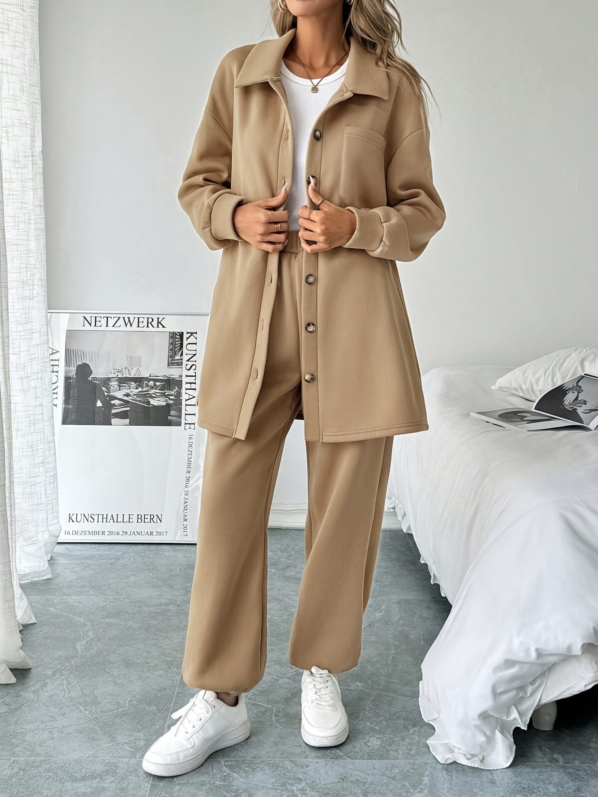 Effortless Chic Casual Pants Set in soft polyester Flattering wide leg pants and a coordinating top for unparalleled comfort and style