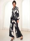 Stylish monochrome two piece set with a geometric print Perfect for spring and summer