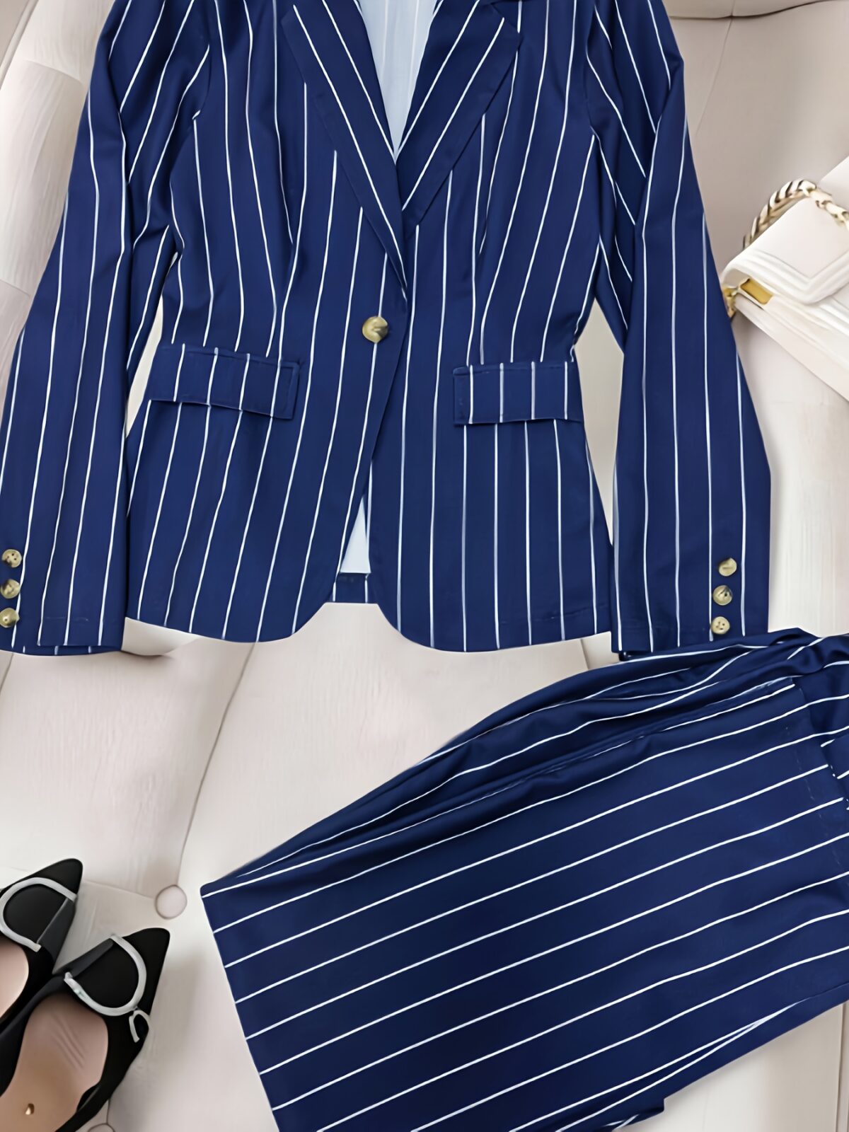 City Chic Womens Elegant Striped Blazer in a timeless striped pattern perfect for business casual or formal wear