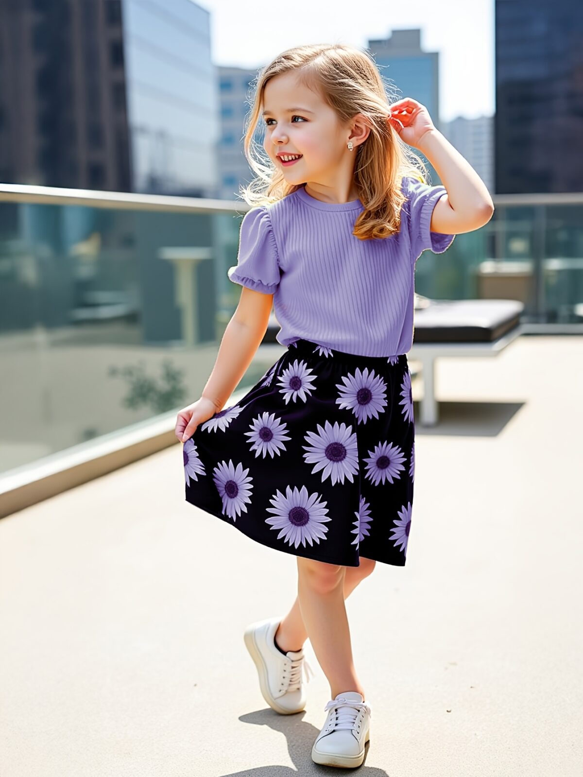 Adorable girls floral skirt set perfect for summer and special occasions Features a vibrant floral print and comfortable high quality fabric