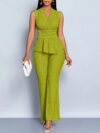 The Newness Milan Ruched Wide Leg Pants Set in a flattering pose showcasing its sophisticated design and chic style Perfect for an evening event