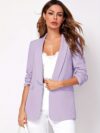 Modern Muse Womens Light Blue Casual Office Blazer a versatile light blue blazer perfect for the office or casual wear Flattering silhouette Model wearing a light blue blazer