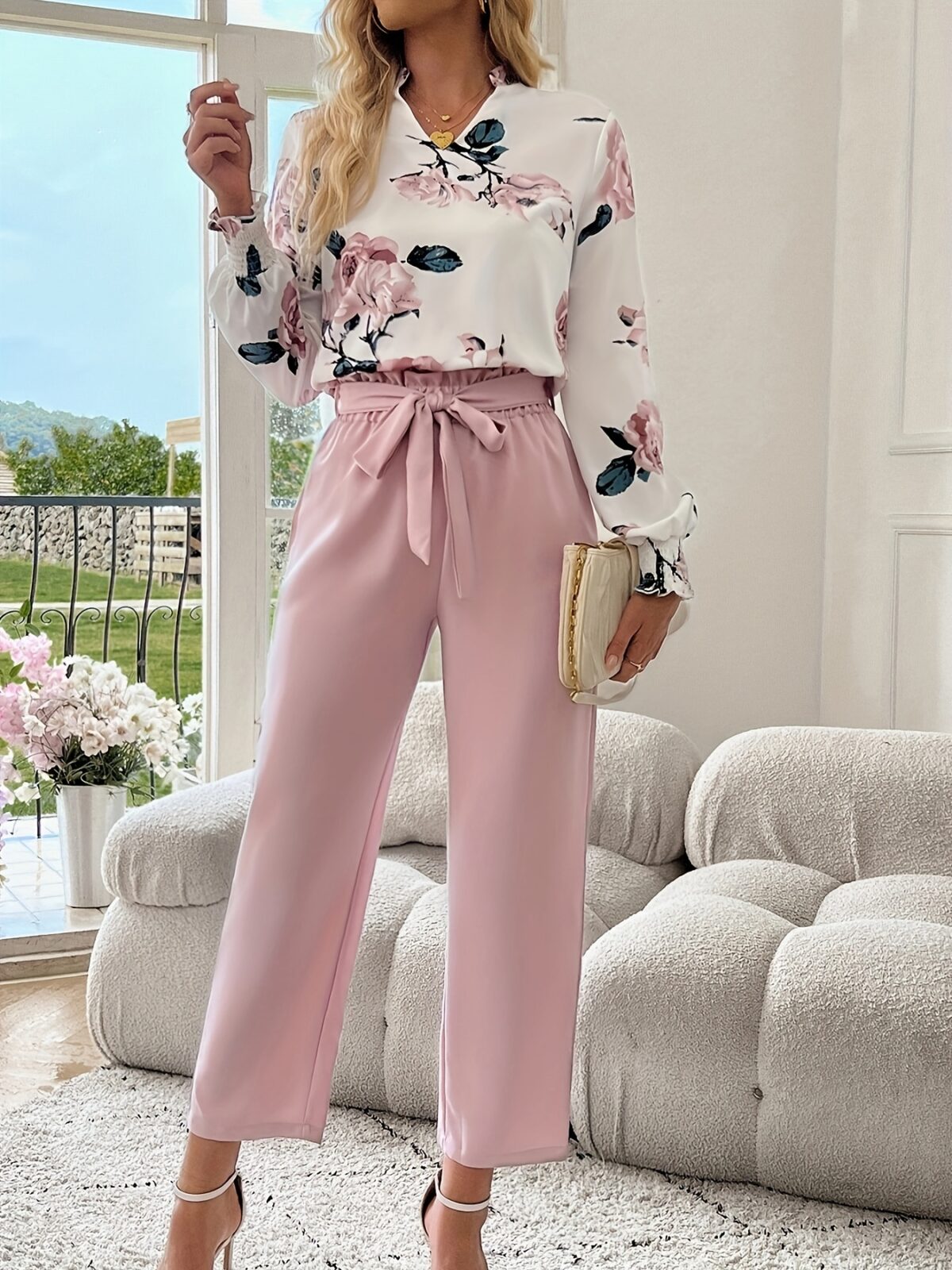 The Parisian Blossom Floral Print Set a chic two piece outfit in a beautiful floral print perfect for spring and fall