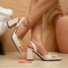 Newness Champagne Shimmer Pointed Block Heels Elevate your style with these elegant champagne shimmer pointed toe block heels perfect for any occasion