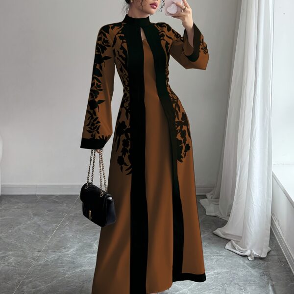 Effortlessly elegant Newness Casablanca Floral Print Maxi Dress in a chic two-tone design, perfect for fall and winter.