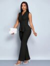 The Newness Milan Ruched Wide Leg Pants Set in a flattering pose showcasing its sophisticated design and chic style Perfect for an evening event