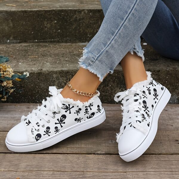 Newness Rebel Chic Skull Print Sneakers Edgy chic and comfortable sneakers with a skull print design