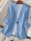 Spring Breeze Womens Light Blue  White Striped Elegant Tailored Blazer A stylish and versatile blazer perfect for spring summer and fall Flattering light blue and white stripes tailored fit for both casual and formal occasions
