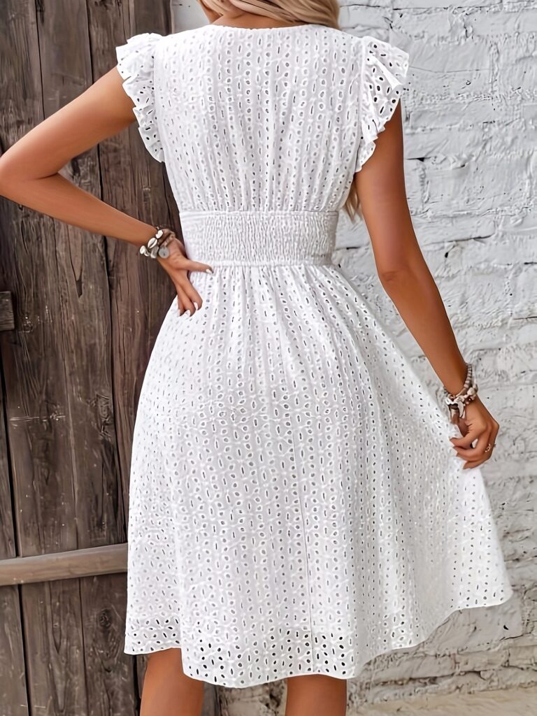 Newness Summer Solstice Eyelet Skater Dress: A flattering, breezy skater dress perfect for summer, featuring delicate eyelet detailing.