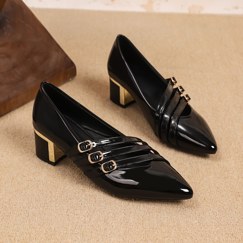 Newness Parisian Chic Golden Buckle Mules: Elevate your style with these elegant golden buckle mules. French-inspired design, perfect for all seasons.