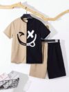 Adorable boy wearing a trendy color block set perfect for playtime school or any casual occasion The outfit features vibrant colors and a comfortable soft fabric