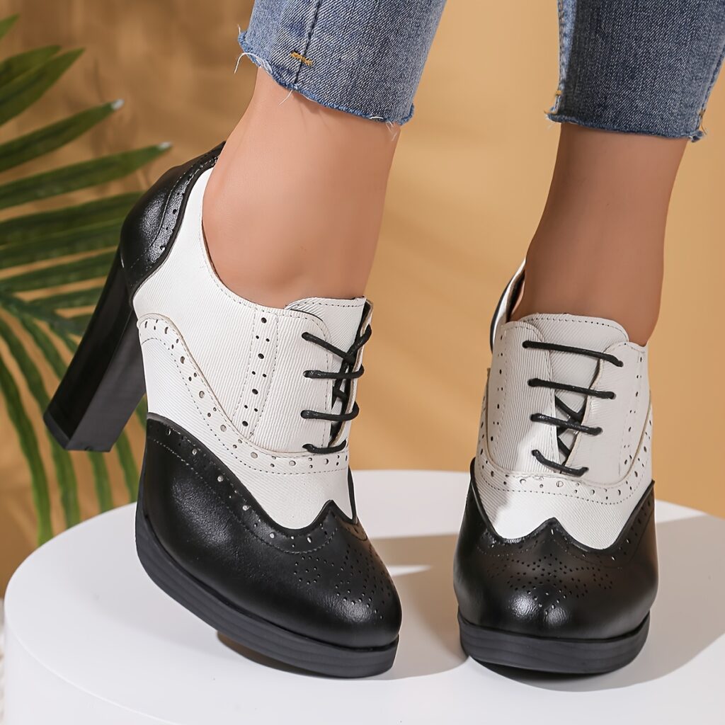 Elegant black lace-up high heels with a block heel and ankle strap