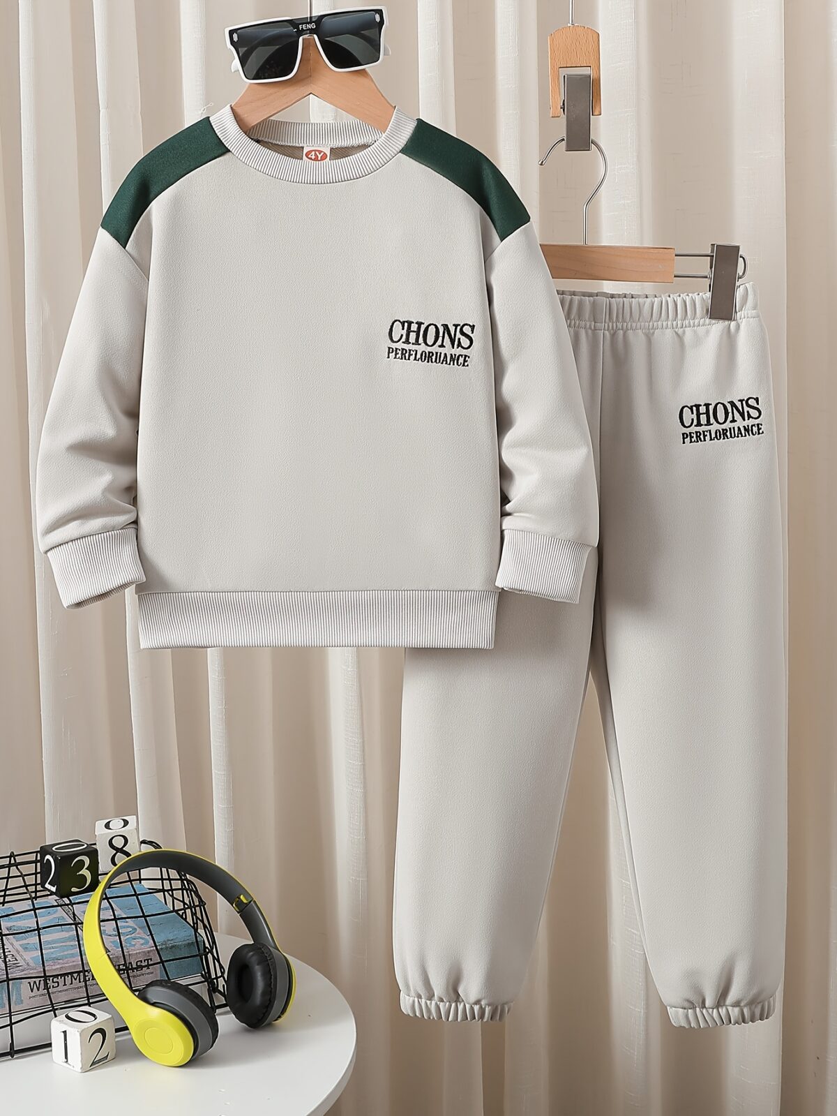 Newness Cozy Champ Boys Casual Hoodie Set in stylish grey featuring trendy letter embroidery and a comfortable loose fit perfect for fall and winter