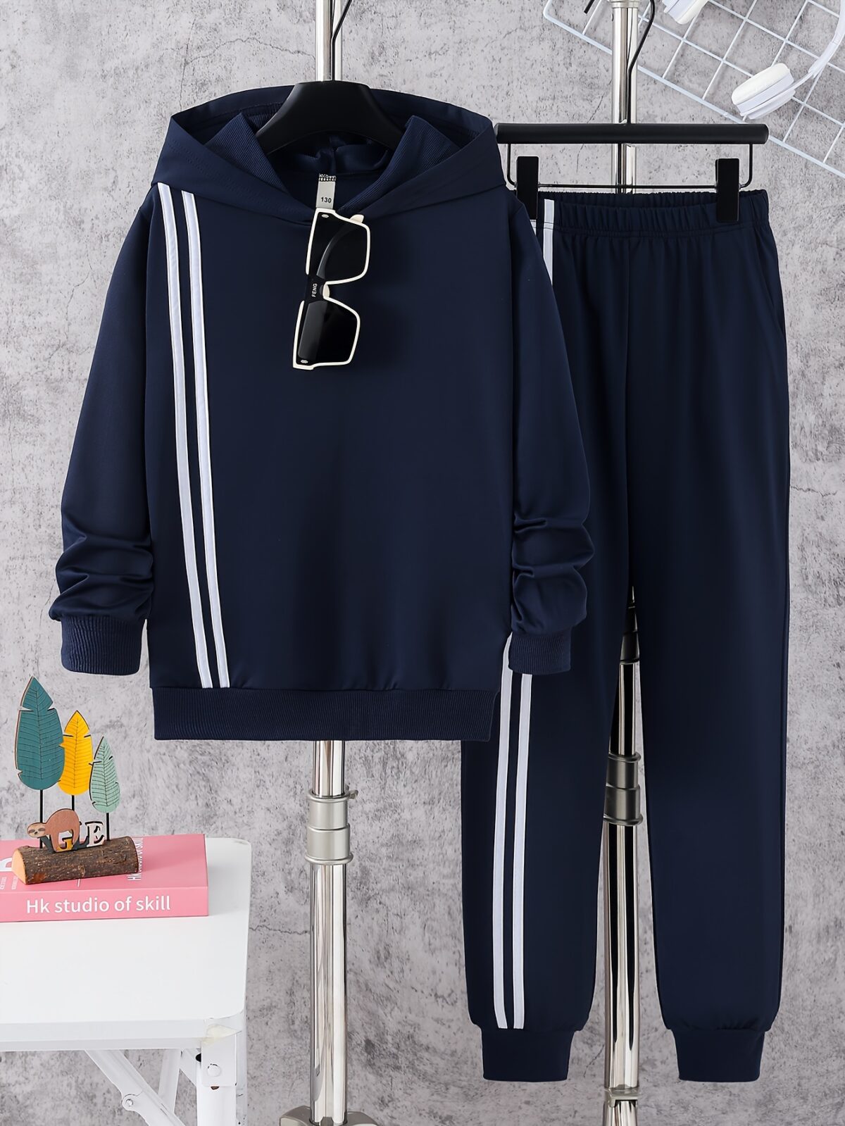Stylish black hoodie and pants set for kids perfect for cozy autumn days Made of comfortable polyester