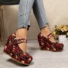 Newness Rose Skull Wedge Sandals Trendy platform wedges featuring a unique rose and skull print comfortable straps and stylish platform heels
