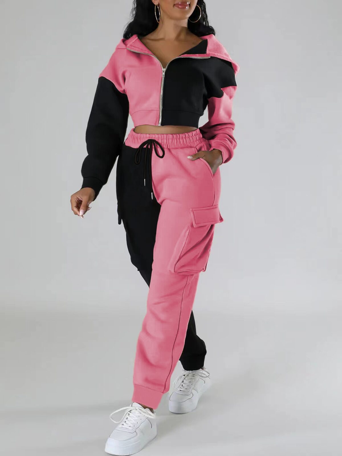 Model wearing the Newness Milan Color Block Tracksuit showcasing its comfortable fit and modern color blocking design