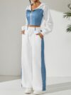 Skyline Chic Two Piece Set Flatlay of a stylish zip up hoodie and wide leg pants in a complementary color scheme Perfect for spring or fall