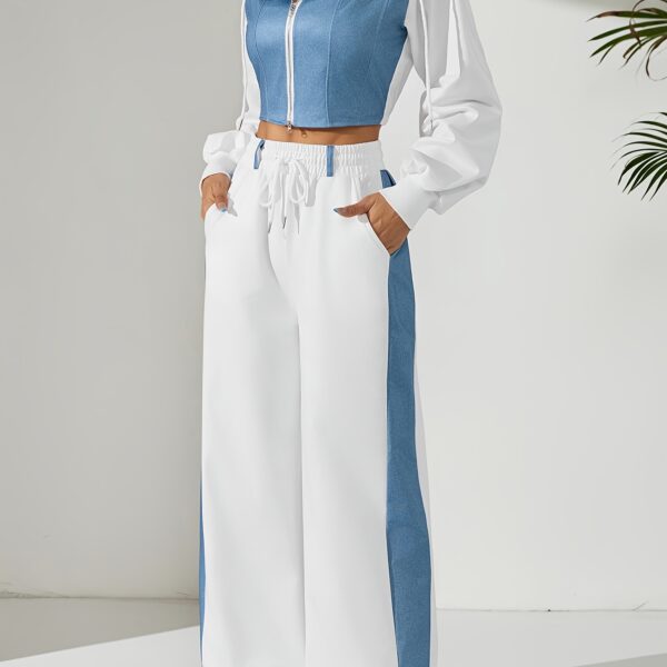 Skyline Chic Two Piece Set Flatlay of a stylish zip up hoodie and wide leg pants in a complementary color scheme Perfect for spring or fall