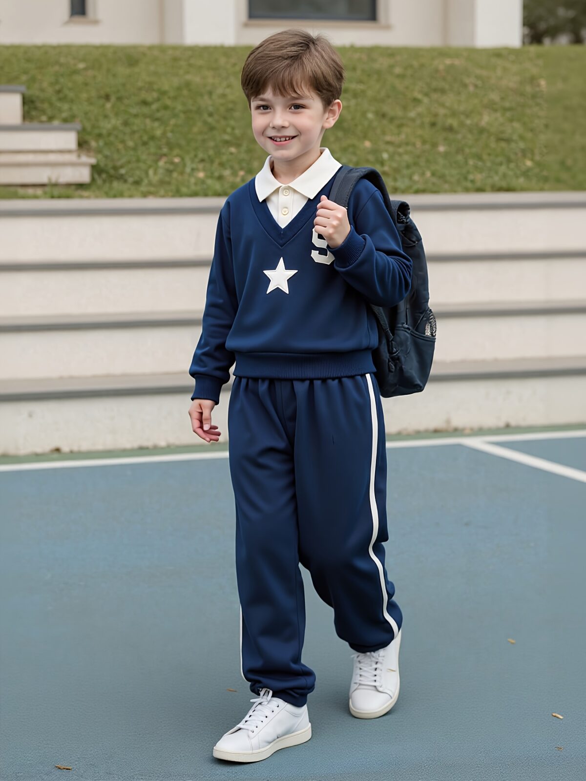 Cool Crew Boys Two Piece Hoodie and Jogger Set Trendy star and letter print hoodie with white trimmed joggers Perfect for active boys