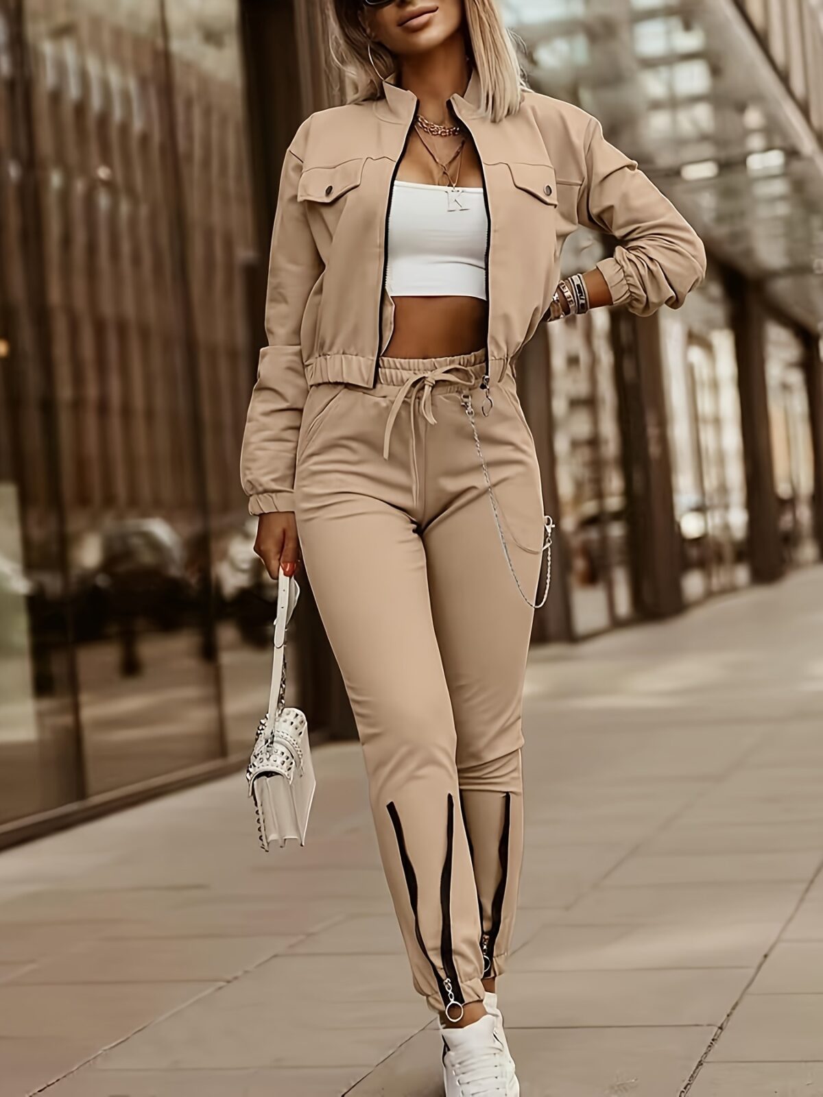 The Newness Uptown Casual Two Piece Suit A stylish and comfortable spring outfit featuring a sophisticated yet relaxed design Model showcases effortless chic