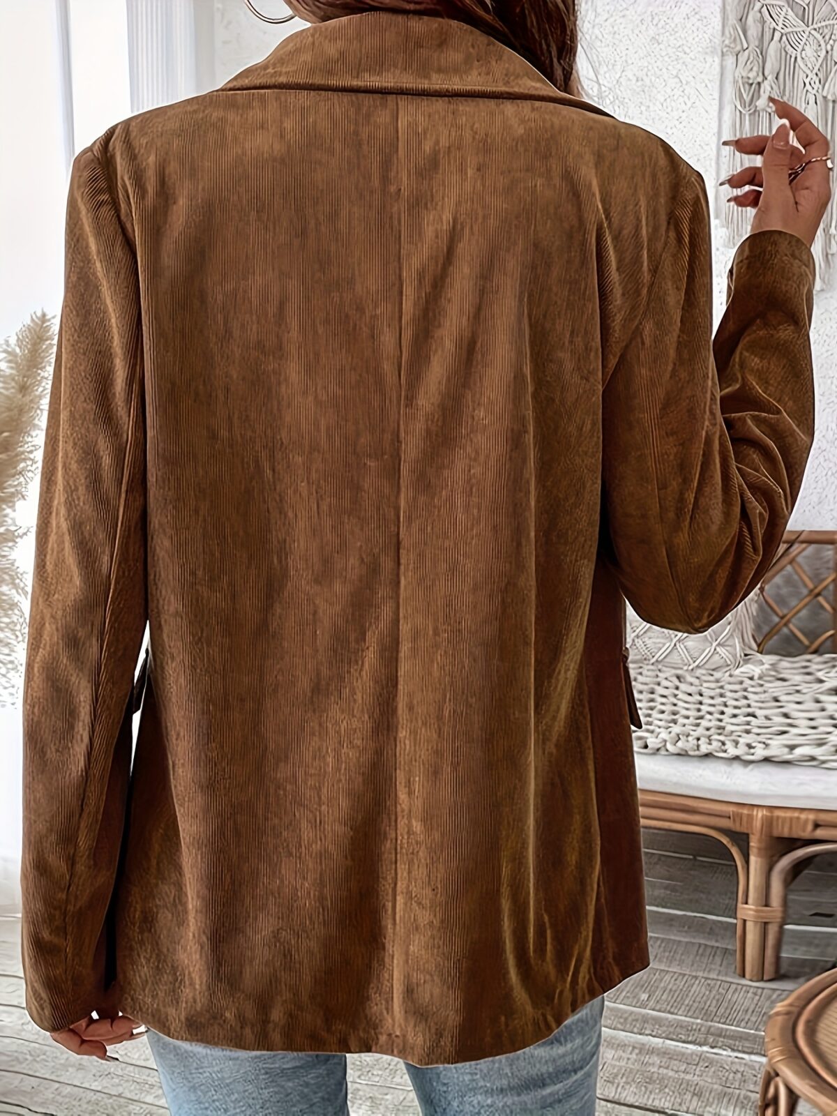 Flattering A line brown blazer with tailored collar single button perfect for fall and winter Hand washable