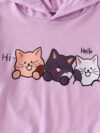 Adorable girls playful cat cartoon hoodie set in French terry knit perfect for spring or fall Features a charming cat design