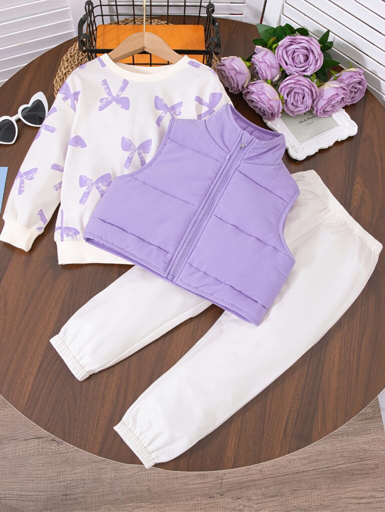 Adorable lavender butterfly print vest set for babies and toddlers. Perfect spring layering piece.