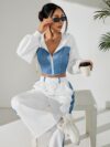 Skyline Chic Two Piece Set Flatlay of a stylish zip up hoodie and wide leg pants in a complementary color scheme Perfect for spring or fall