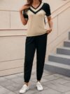 Stylish Cairo Color Block Pants Set by Newness A chic modern two piece outfit in a vibrant color block design