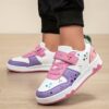 Stylish white and black star speckled sneakers for girls perfect for casual wear Breathable PU upper non slip TPR sole and EVA cushioned insole for all day comfort