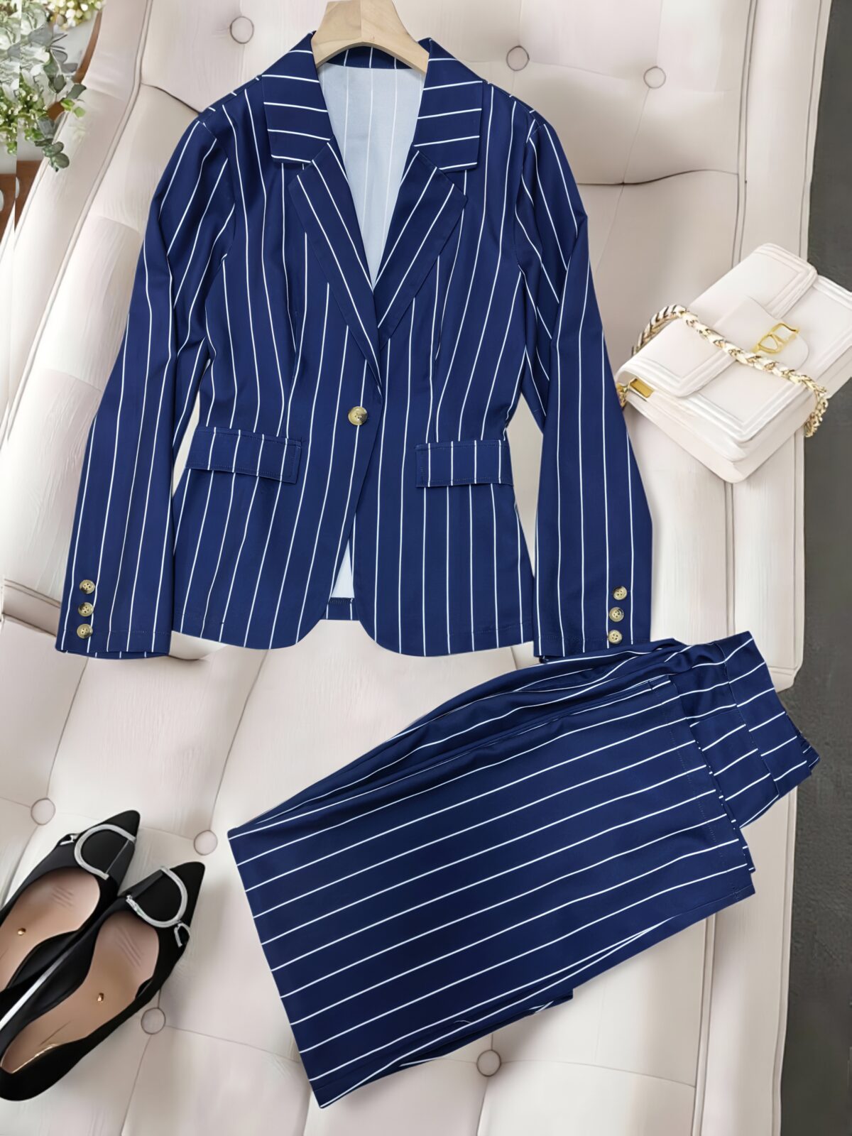 City Chic Womens Elegant Striped Blazer in a timeless striped pattern perfect for business casual or formal wear