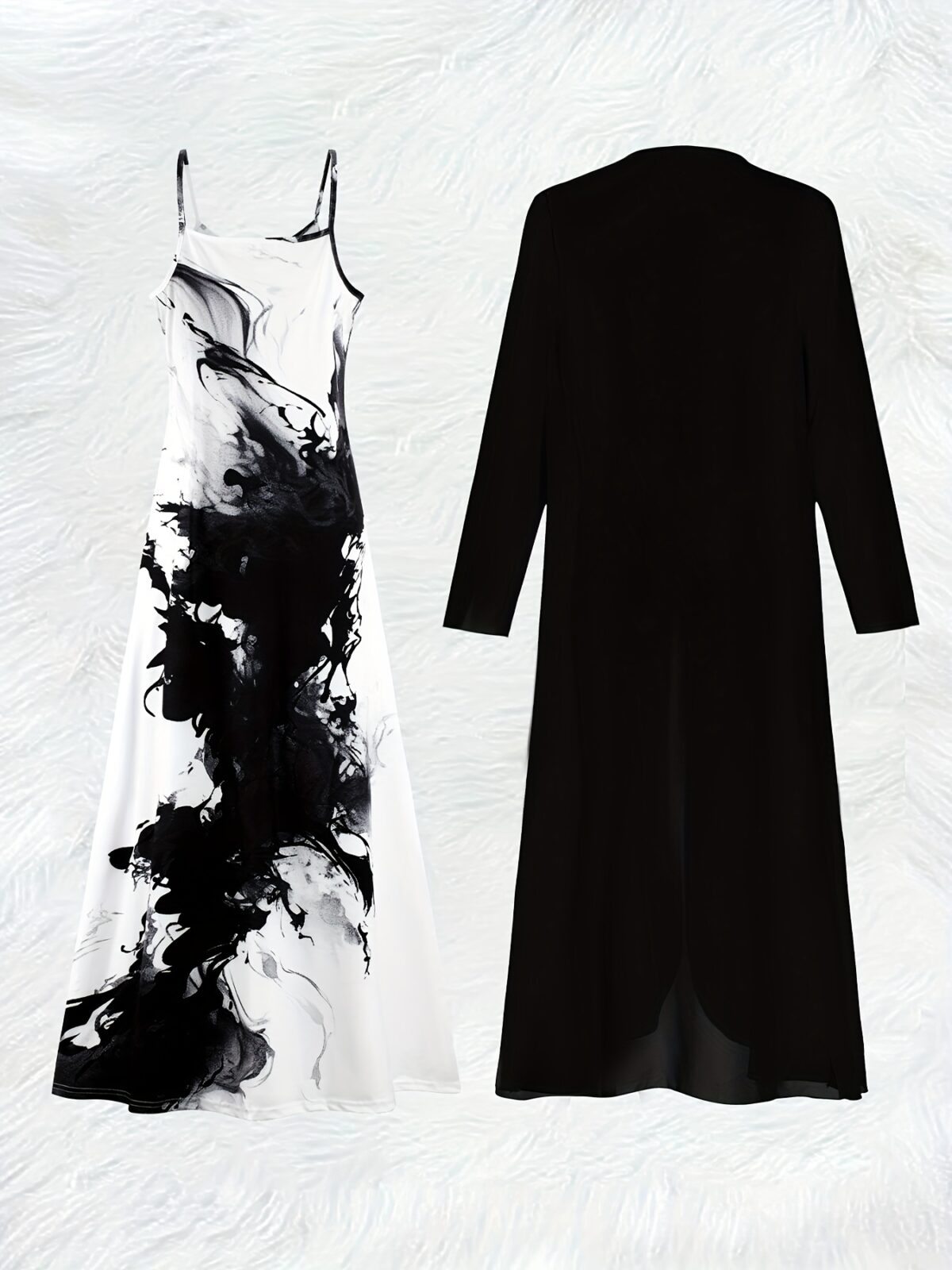 Stylish monochrome abstract print dress set perfect for spring and fall from Newness