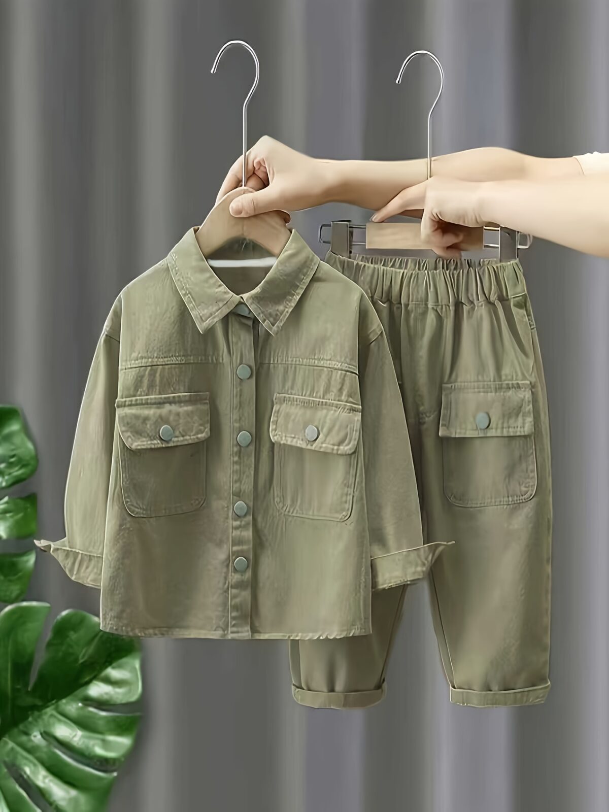 Stylish boys cargo pocket set in a comfortable cotton blend perfect for playtime and adventures The outfit features multiple pockets for carrying treasures
