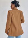 Corporate Chic Womens Solid Color Lapel Collar Blazer in versatile navy blue ideal for the office semi formal events or casual wear Features a flattering lapel collar and is made from durable easy care polyester