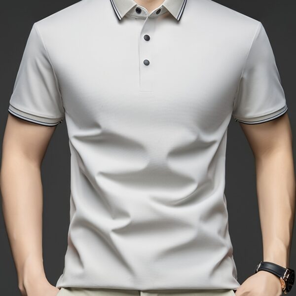 Newness Summer Breeze Men's Lightweight Breathable Short Sleeve Polo Shirt in classic style, perfect for summer. Model wearing the polo shirt, showcasing its breathability and comfort.