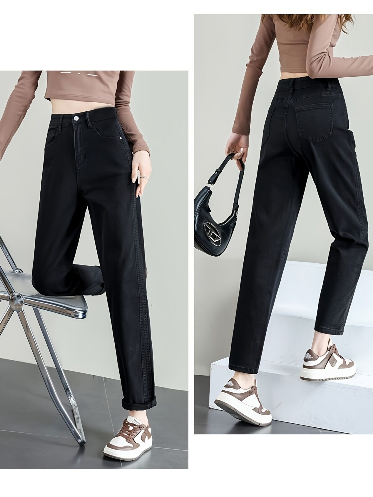Model wearing Newness Cairo Nights High Waisted Harem Pants showcasing the comfortable flowing fabric and chic effortless style