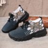Womens Breathable Floral Print Sneakers by Newness Comfortable knit fabric with floral pattern showcasing the EVA sole for added comfort
