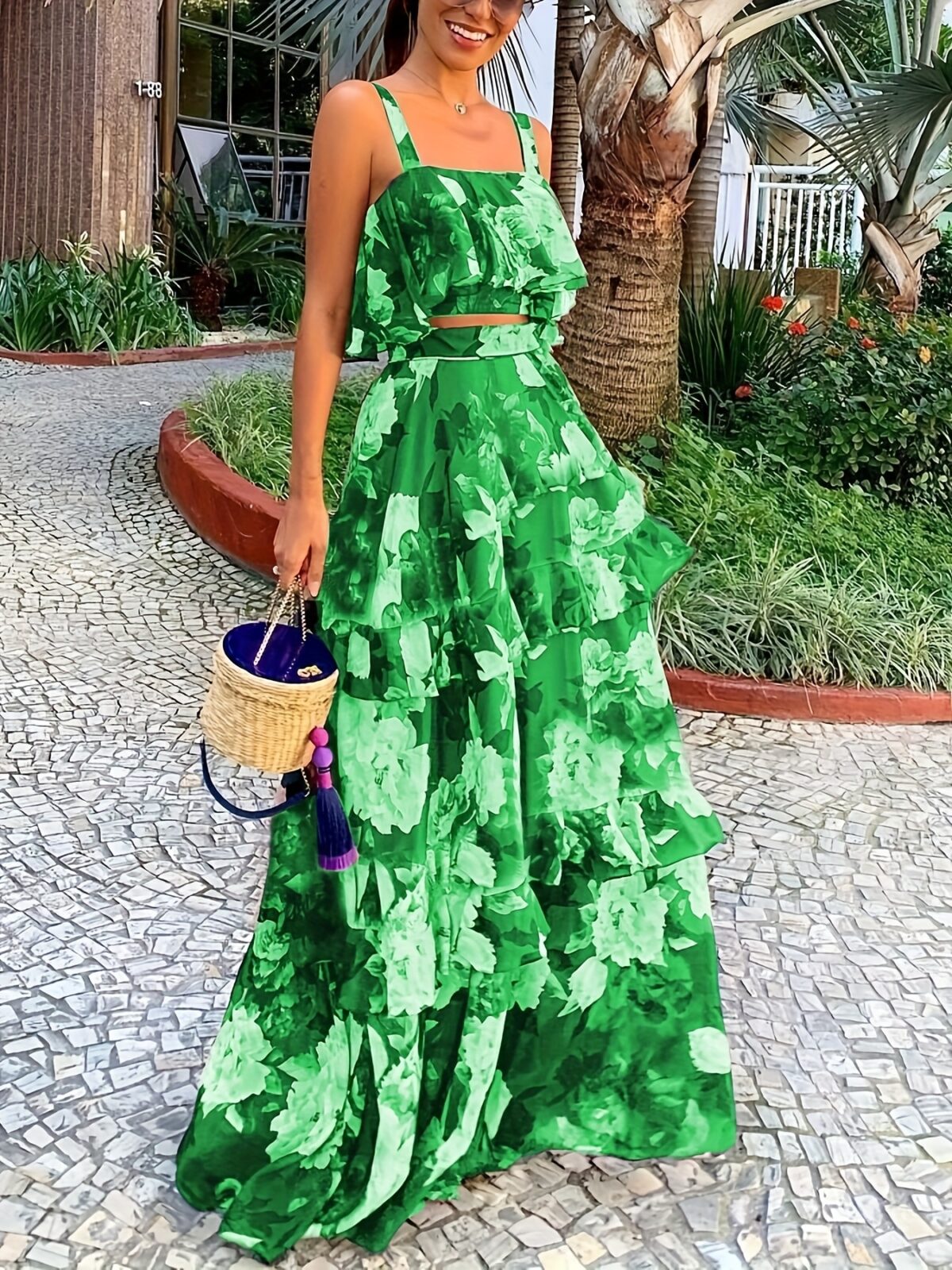 Effortlessly chic Casablanca Bloom Floral Print Skirt Set perfect for vacations and summer days Features a vibrant floral print