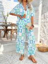 Newness Coastal Breeze Ocean Print Shirt Set A stylish two piece shirt set with an ocean print perfect for a summer vacation