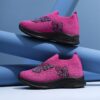 Adorable girls pink butterfly knit sneakers perfect for all season wear Featuring a comfy knit design and embroidered cartoon butterflies these shoes are ideal for running hiking and casual outings