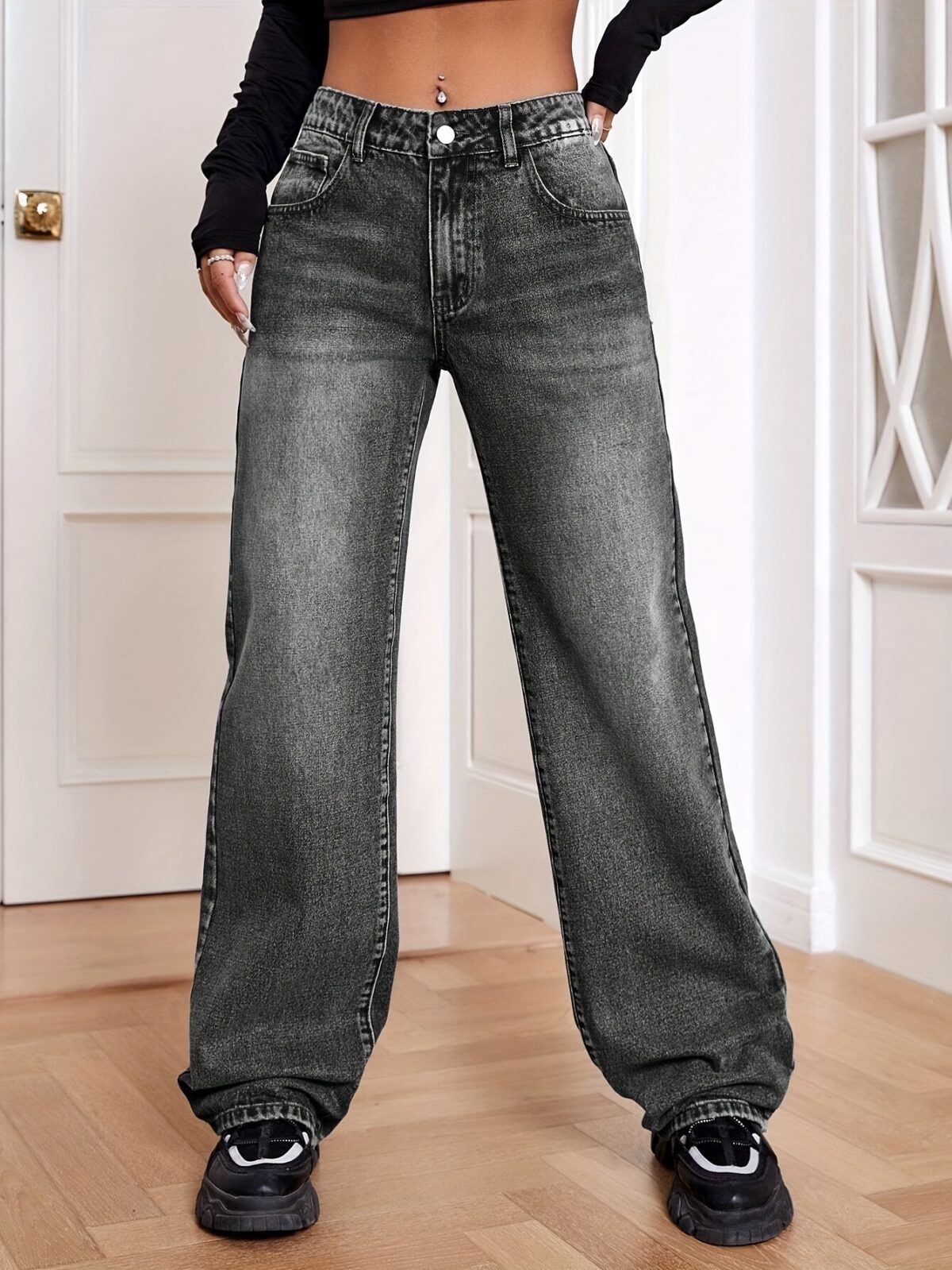 Flatlay of Newness Timeless Classic Straight Leg Jeans showcasing the perfect straight leg fit and versatile denim wash